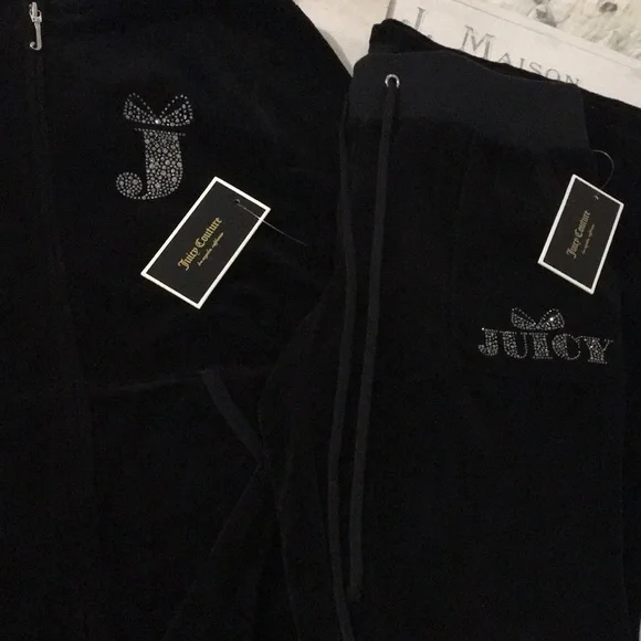 ASO NWT Y2K✨Juicy Couture Vintage USA🇺🇸Black Velour Tracksuit M Jacket/Sm Pant - Picture 13 of 13